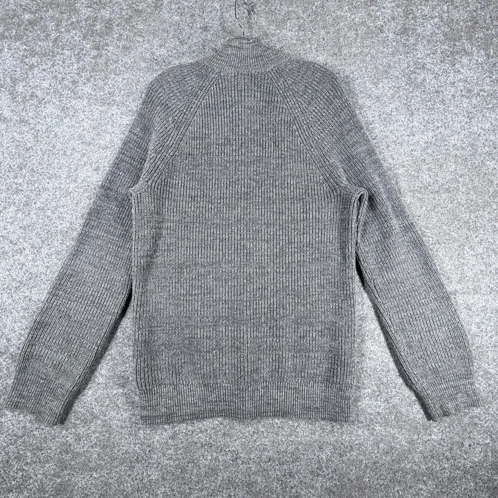 Banana Republic Sweater Mens Medium Heathered Gray Cotton Tight Knit Ribbed Snap